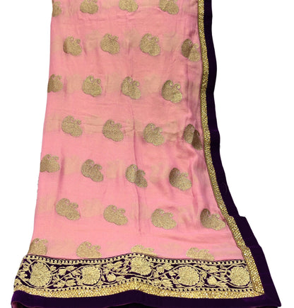 Indian Vintage Heavy Pink Dupatta Pure Georgette Silk Long Stole Hand Embroidered Scarf Zari Zardozi Bridal/ Wedding Veil Hijab