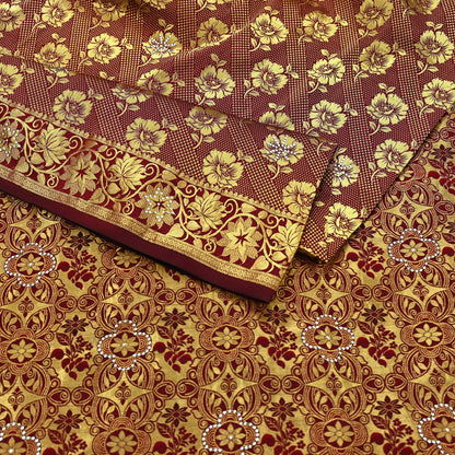 Indian Vintage Heavy Maroon Saree 100% Pure Silk Hand Woven Kanjeevaram Sari 5yd Ethnic Zari Premium Wedding Saree With Blouse Fabric