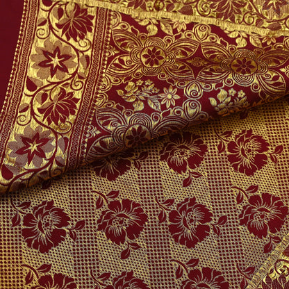 Indian Vintage Heavy Maroon Saree 100% Pure Silk Hand Woven Kanjeevaram Sari 5yd Ethnic Zari Premium Wedding Saree With Blouse Fabric