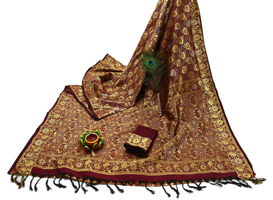 Indian Vintage Heavy Maroon Saree 100% Pure Silk Hand Woven Kanjeevaram Sari 5yd Ethnic Zari Premium Wedding Saree With Blouse Fabric
