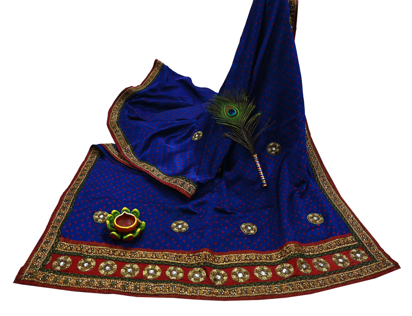 Indian Vintage Blue Saree Hand Embroidered Bandhani Printed Sari 100% Pure Satin Silk Indian Sari Fabric 5yard Soft Craft Fabric Beaded