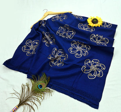 Vintage Shawl Blue Pure Woolen Shawl Handmade Embroidered Long Throw Stole Warm Stole Floral Design