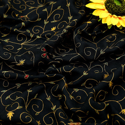 New Black Pure Woolen Shawl Handmade Suzani Long Throw Stole Warm Stole Floral Design