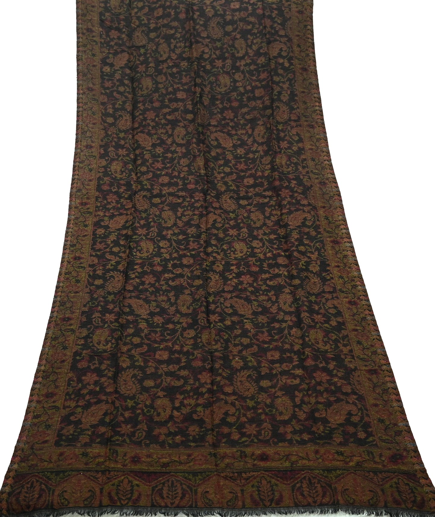 New Black Pure Pashmina Handmade Reversible Shawl Long Throw Stole Warm Stole Floral Design