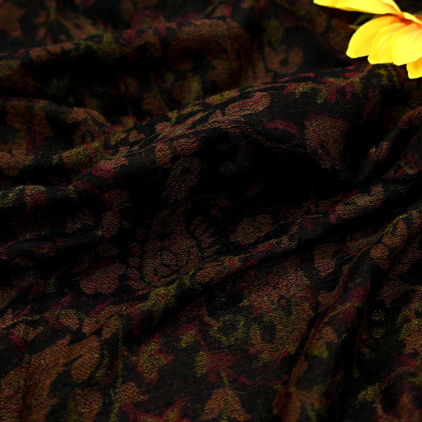 New Black Pure Pashmina Handmade Reversible Shawl Long Throw Stole Warm Stole Floral Design