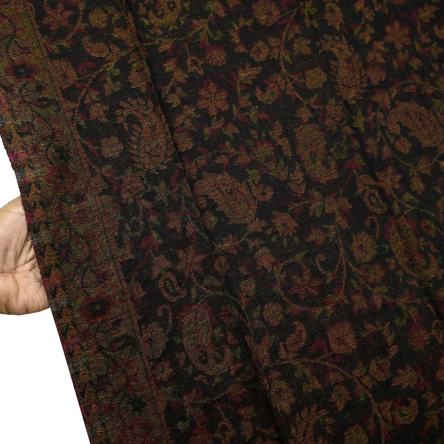 New Black Pure Pashmina Handmade Reversible Shawl Long Throw Stole Warm Stole Floral Design