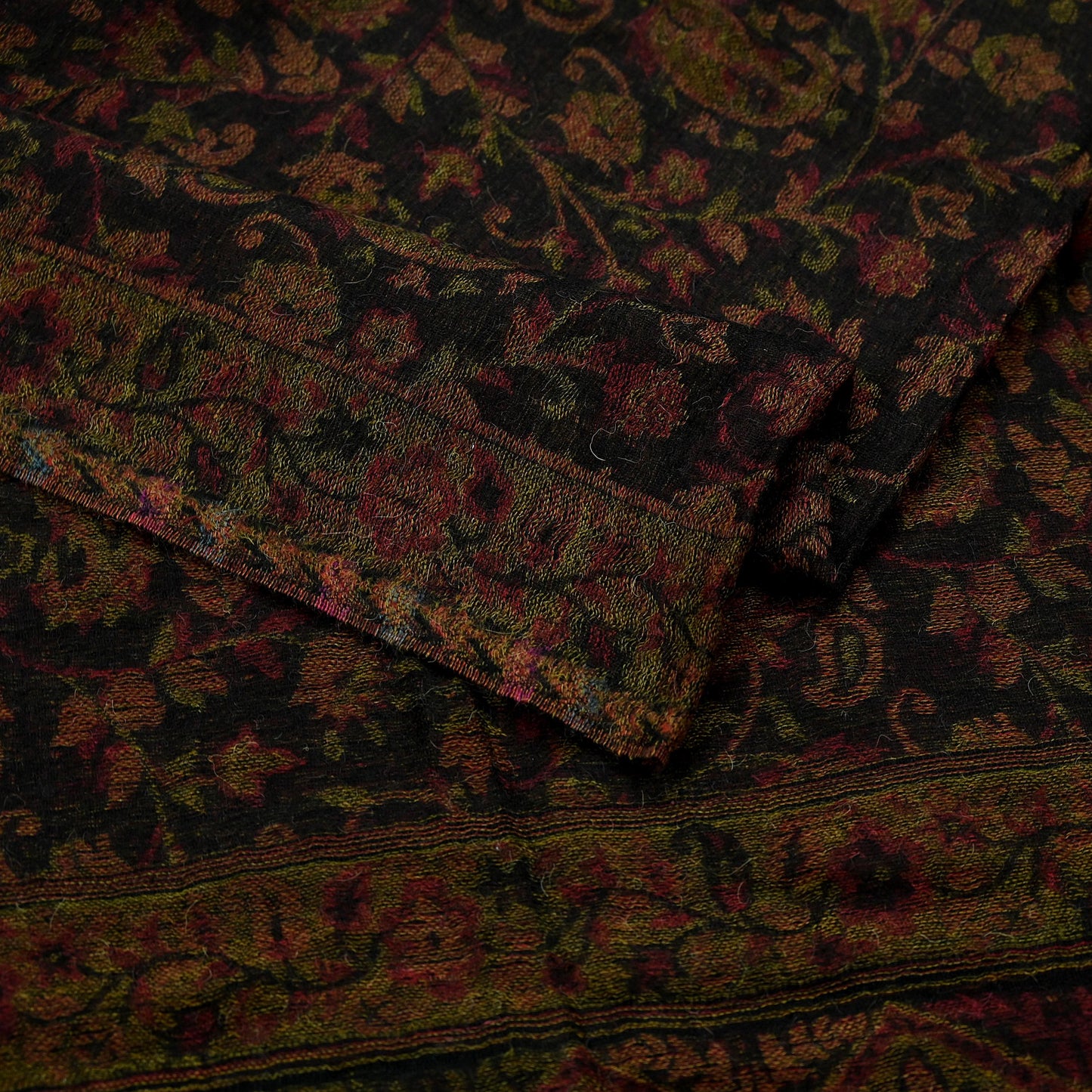 New Black Pure Pashmina Handmade Reversible Shawl Long Throw Stole Warm Stole Floral Design