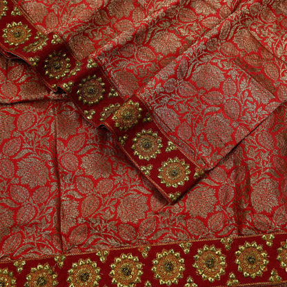 Indian Antique Vintage Heavy Red Dupatta Pure Silk Long Stole Hand Woven Banarasi Veil Scarves Zari Stole Ethnic Wear Bridal Hijab