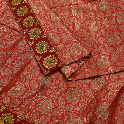 Indian Antique Vintage Heavy Red Dupatta Pure Silk Long Stole Hand Woven Banarasi Veil Scarves Zari Stole Ethnic Wear Bridal Hijab