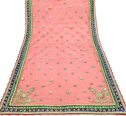 Indian Vintage Heavy Bridal Red Dupatta Net Mesh Long Stole Hand Embroidered Scarves Golden Zardozi Dabka Zari Sequins Wedding Veil Hijab