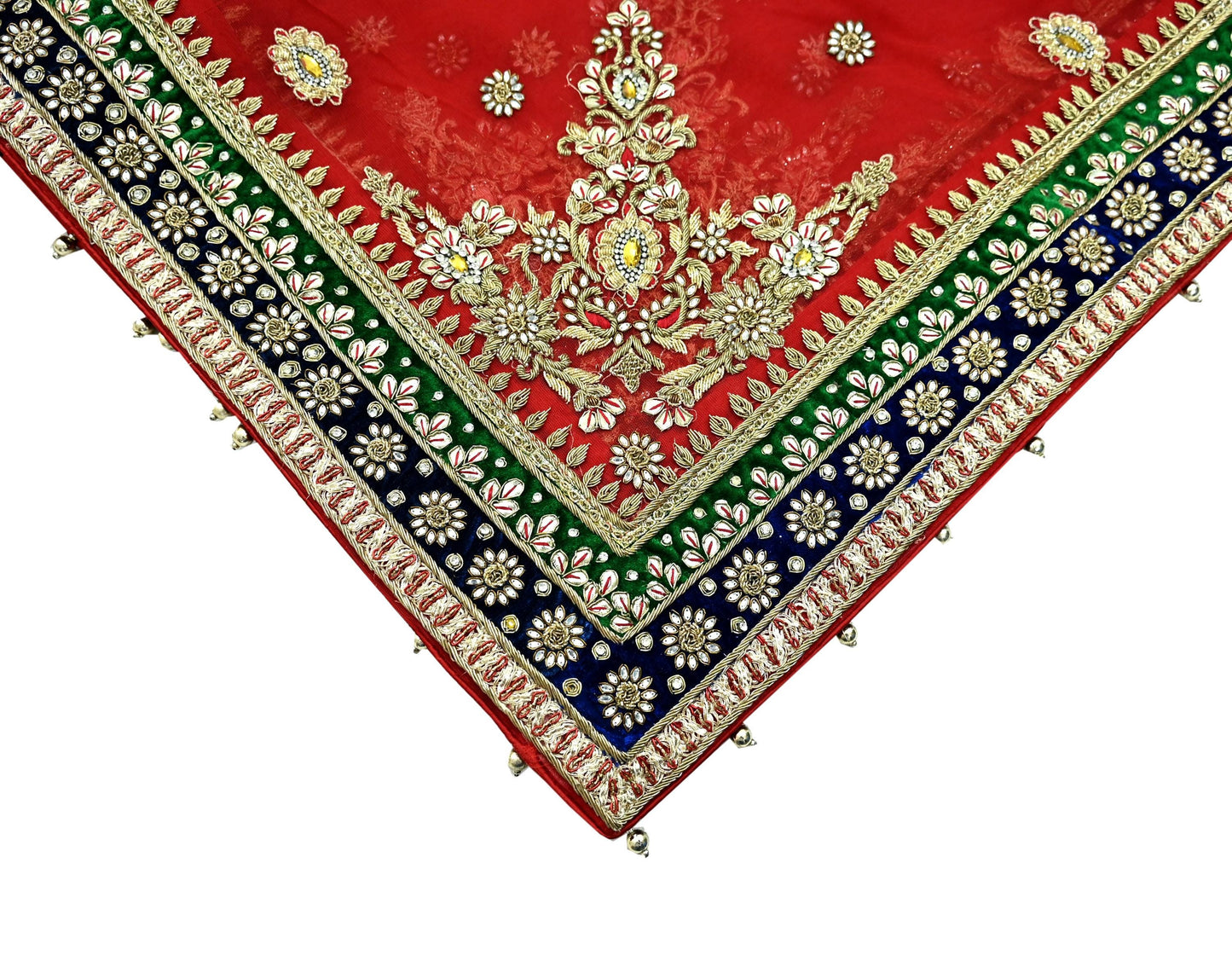 Indian Vintage Heavy Bridal Red Dupatta Net Mesh Long Stole Hand Embroidered Scarves Golden Zardozi Dabka Zari Sequins Wedding Veil Hijab