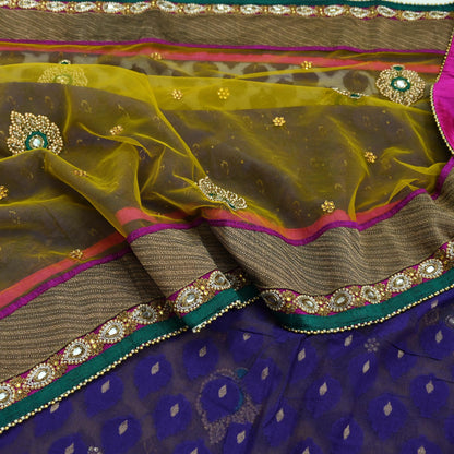 Indian Vintage Heavy Sari Net/Mesh Embroidered Sarees Fabric 5Yd Sewing Soft Sequins Floral Zari Bridal/wedding Saris Bollywood