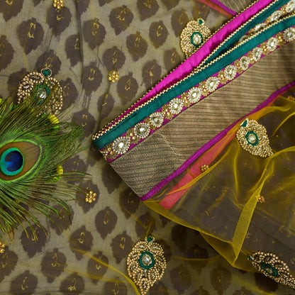 Indian Vintage Heavy Sari Net/Mesh Embroidered Sarees Fabric 5Yd Sewing Soft Sequins Floral Zari Bridal/wedding Saris Bollywood