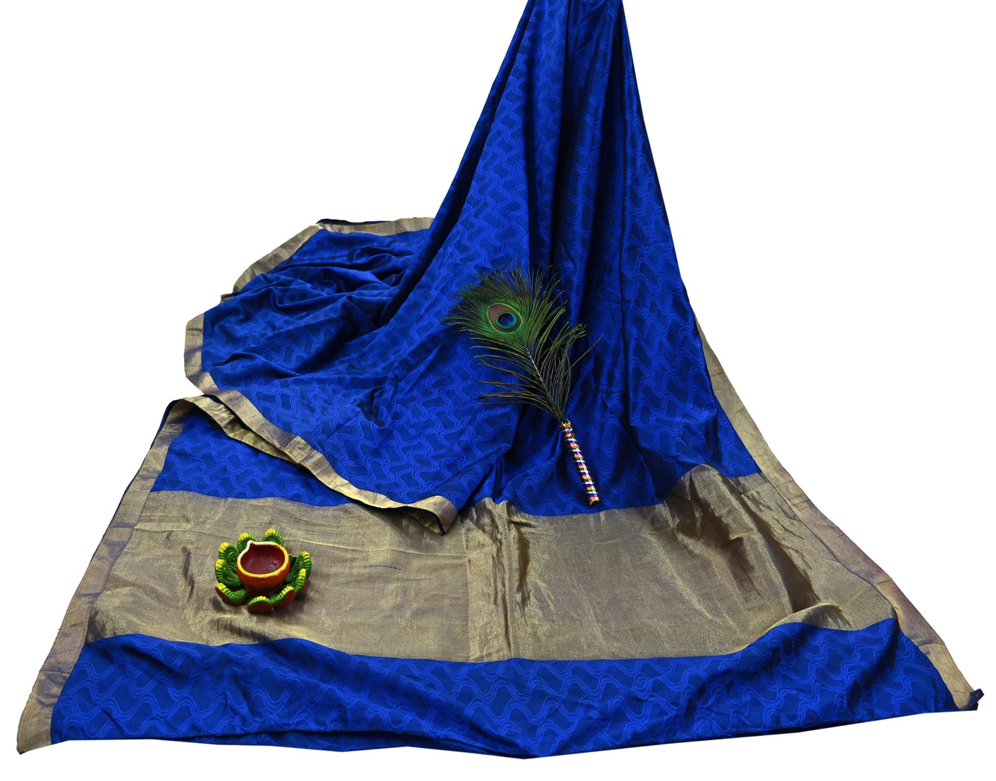 Indian Vintage Heavy Blue Kanjivaram Saree 100% Pure Silk Zari 5Yd Floral Crafting Dress making Crafting Quilting Bollywood Saree