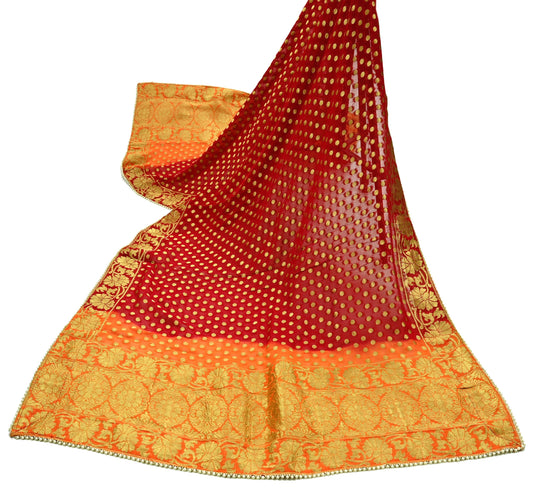 Indian Vintage Red & Orange Dupatta Long Stole Georgette Hand Woven Brocade Scarves Veil Scarf Wrap Hippie Boho Soft Floral