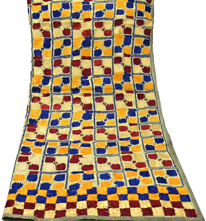 Indian Vintage Beige Heavy Wedding Dupatta Long Stole Crepe Silk Hand Embroidered Bagh Phulkari Stole Scarves