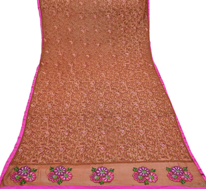 Indian Vintage Dupatta Rusty Long Stole Hand Embroidered Suzani stole Pure Georgette Silk Scarves Veil Wrap Soft Floral