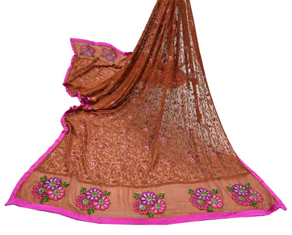 Indian Vintage Dupatta Rusty Long Stole Hand Embroidered Suzani stole Pure Georgette Silk Scarves Veil Wrap Soft Floral