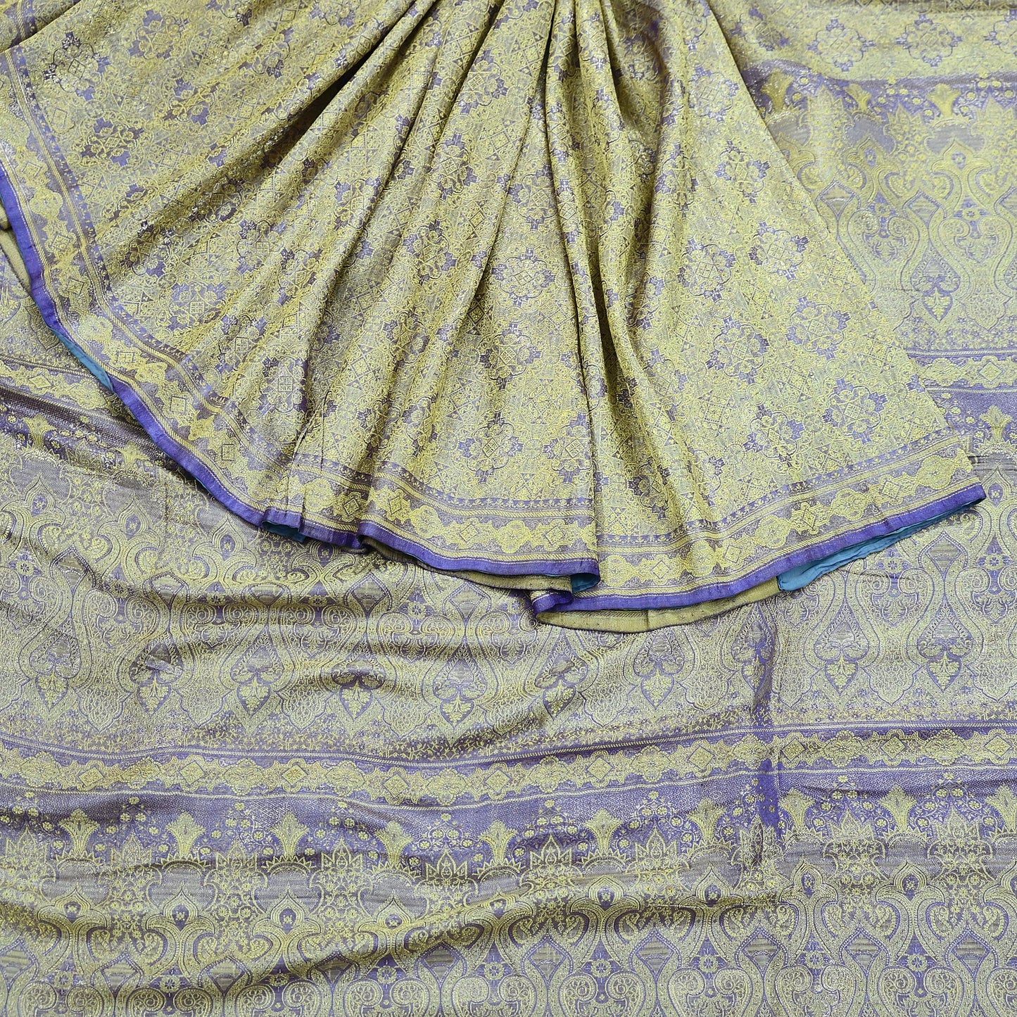 Indian Vintage Sari Purple Heavy Pure Silk Hand Woven Brocade Saree Ethnic Wear Craft Fabric 5Yd Dress Making For Crafting Quilting