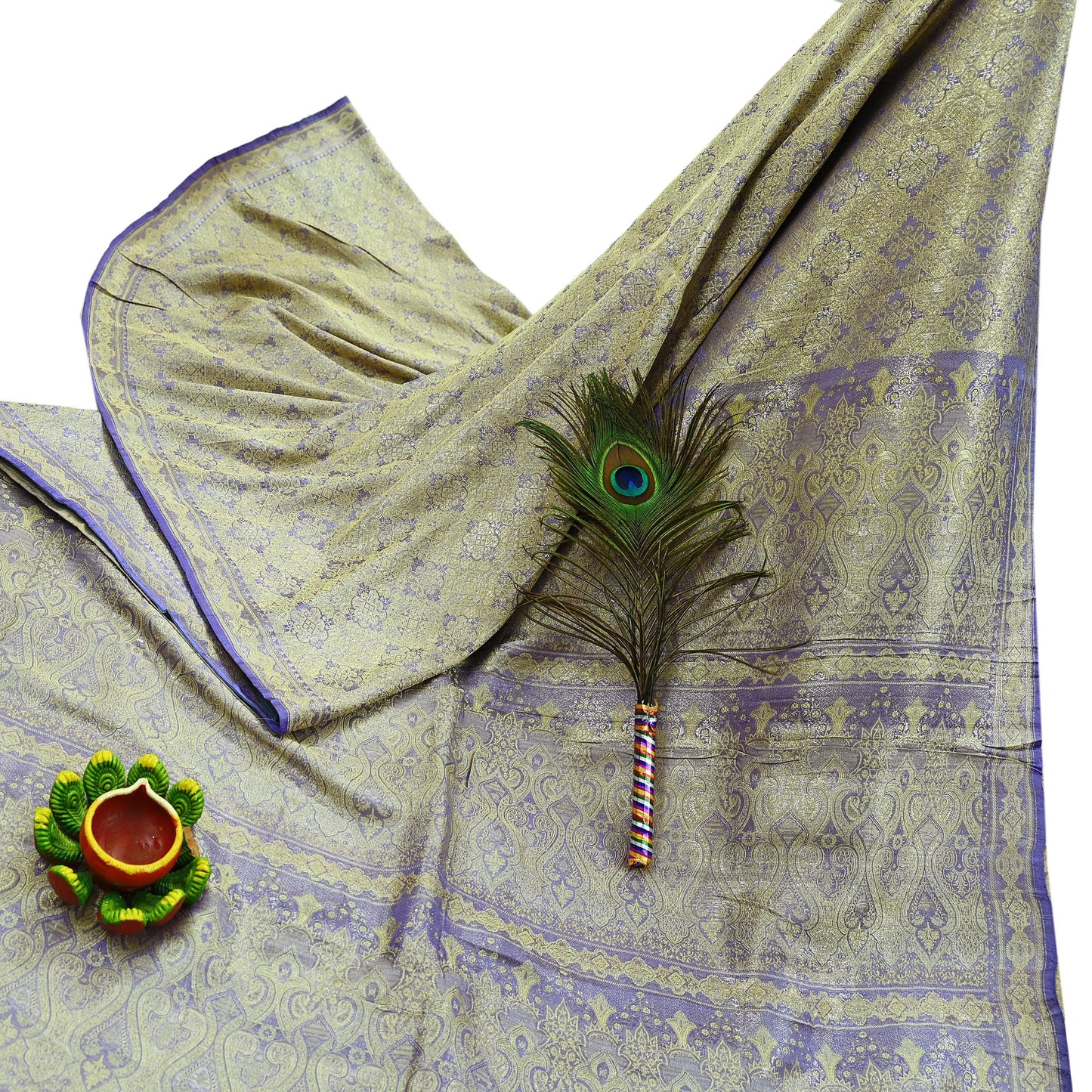 Indian Vintage Sari Purple Heavy Pure Silk Hand Woven Brocade Saree Ethnic Wear Craft Fabric 5Yd Dress Making For Crafting Quilting