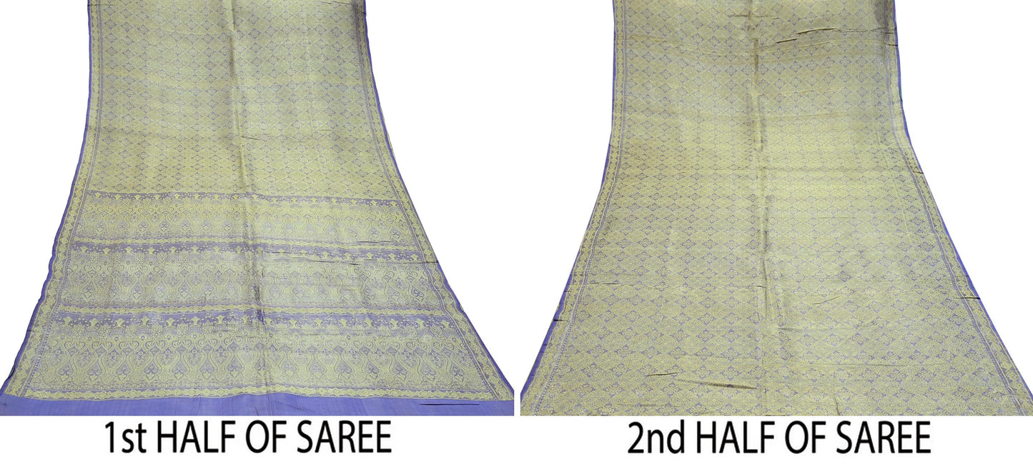 Indian Vintage Sari Purple Heavy Pure Silk Hand Woven Brocade Saree Ethnic Wear Craft Fabric 5Yd Dress Making For Crafting Quilting