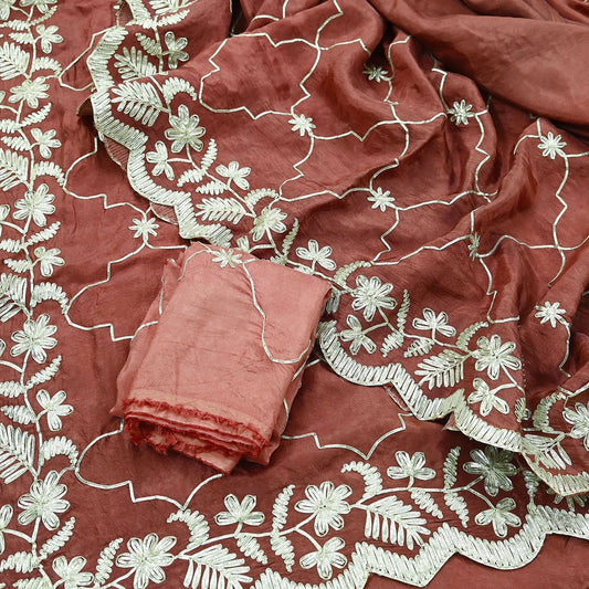 Indian Vintage Heavy Sarees Brown Blend Silk Hand Embroidered Sari Craft Fabric 5Yd Sewing Gota Patti  Dress making With Blouse Fabric