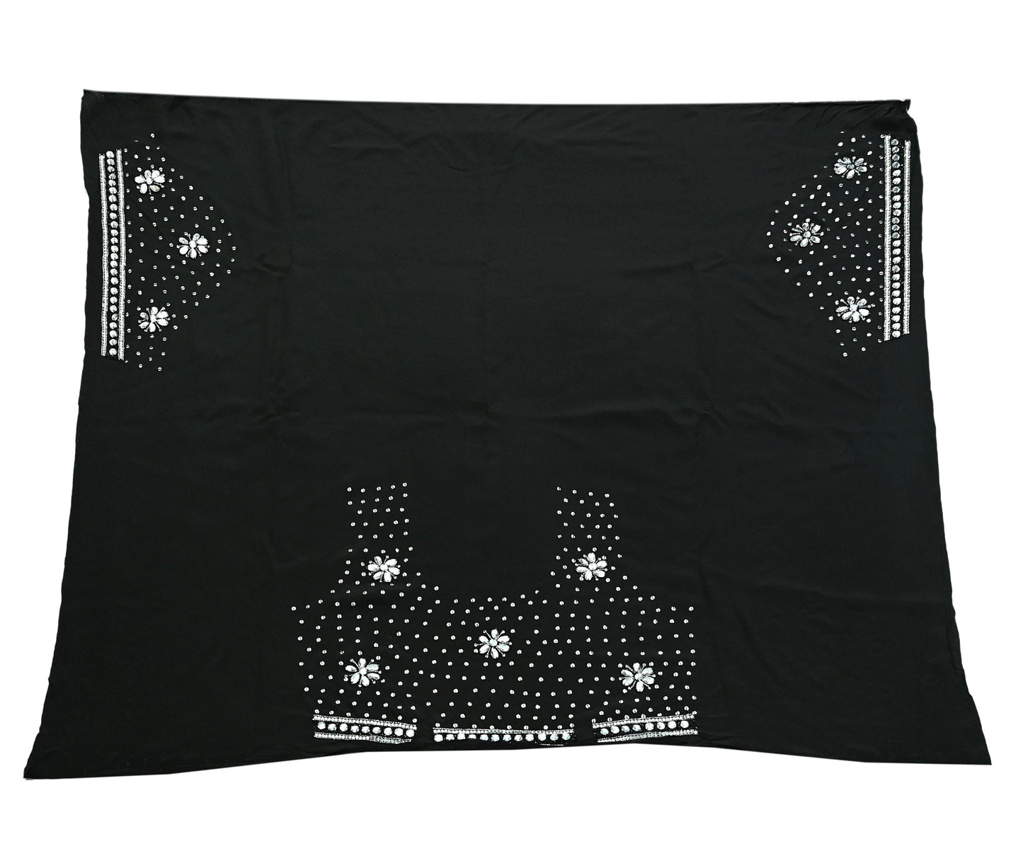 Indian Heavy Sari Black Net/Mesh Hand Embroidered Sarees Craft Fabric 6Yd Sewing Soft Zardozi Wedding sarees With Blouse fabric