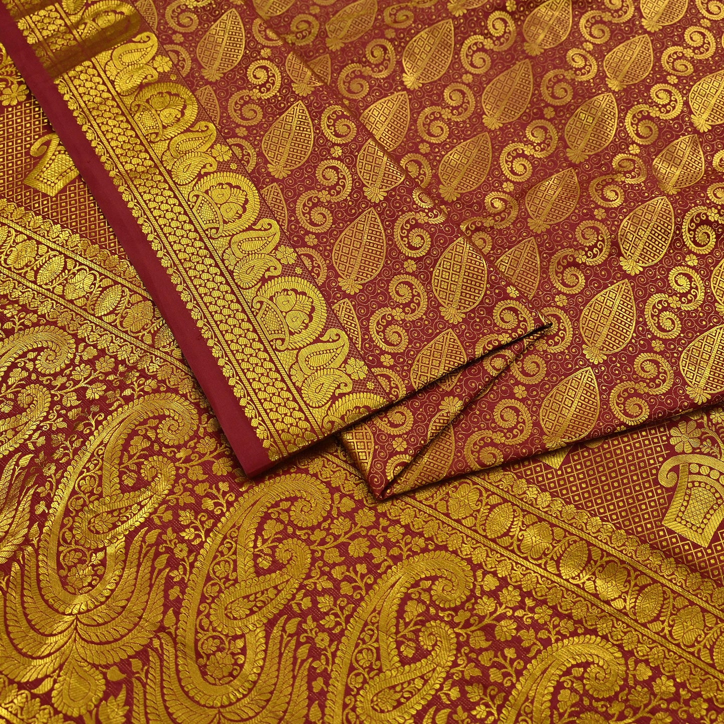 Vintage Heavy Sari Maroon Hand Woven Kanjivaram Artificial Silk Sarees Zari 5Yd Floral Craft Fabric Dress making Crafting Quilting