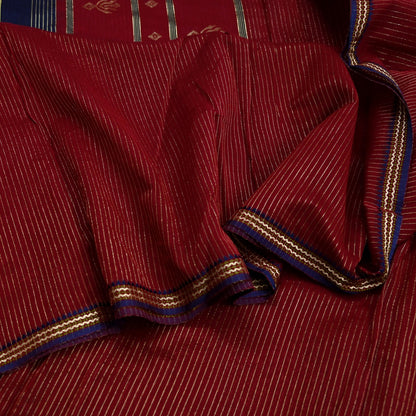 Indian Vintage Sarees Blue & Maroon Pure Cotton Hand Woven Sari 5yd Ethnic Floral Craft Fabric Dress making Upcycle Crafting Quilting Zari