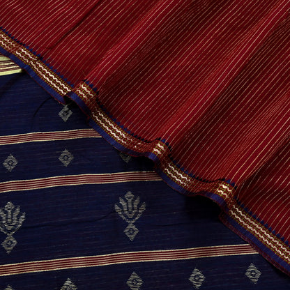 Indian Vintage Sarees Blue & Maroon Pure Cotton Hand Woven Sari 5yd Ethnic Floral Craft Fabric Dress making Upcycle Crafting Quilting Zari