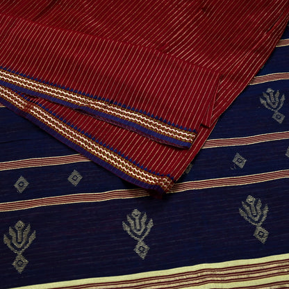 Indian Vintage Sarees Blue & Maroon Pure Cotton Hand Woven Sari 5yd Ethnic Floral Craft Fabric Dress making Upcycle Crafting Quilting Zari