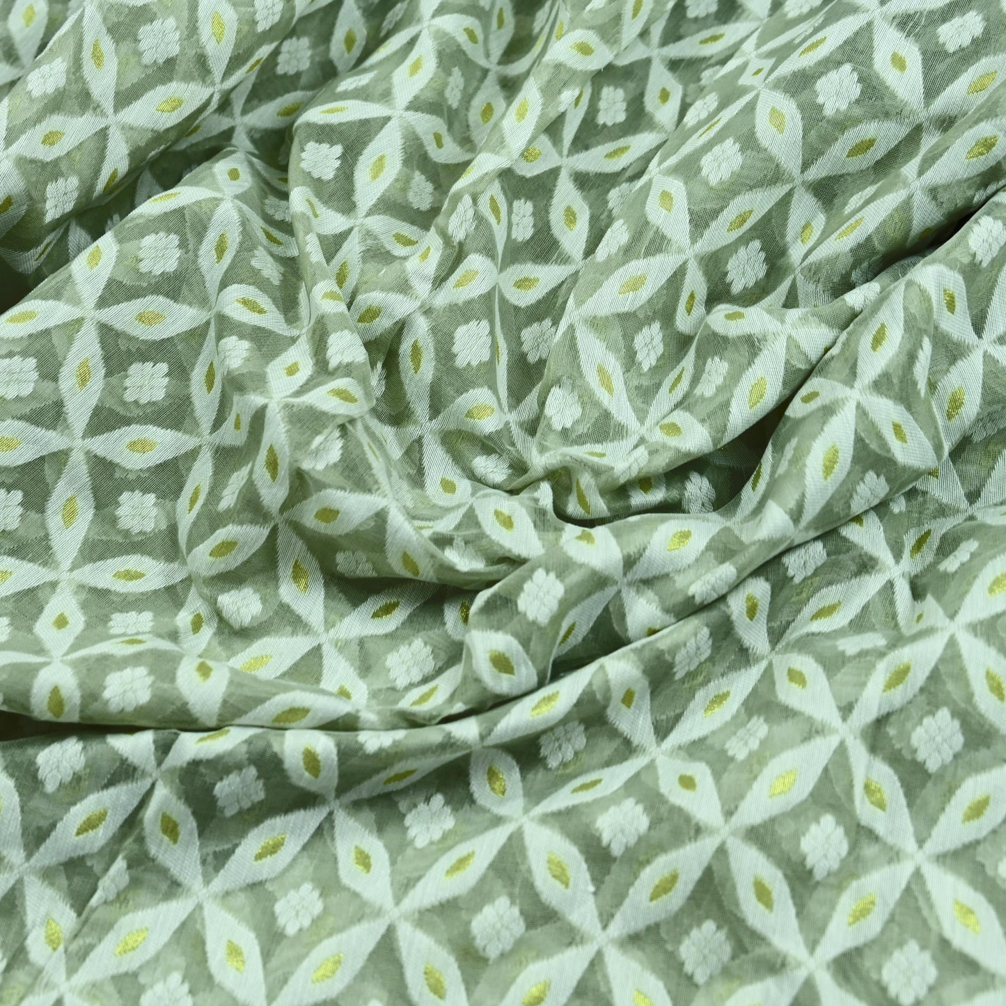 Indian Vintage Sarees Gray Cotton Hand Woven Jamdani Sari 5yd Ethnic Floral Craft Fabric Dress making Upcycle Crafting Quilting