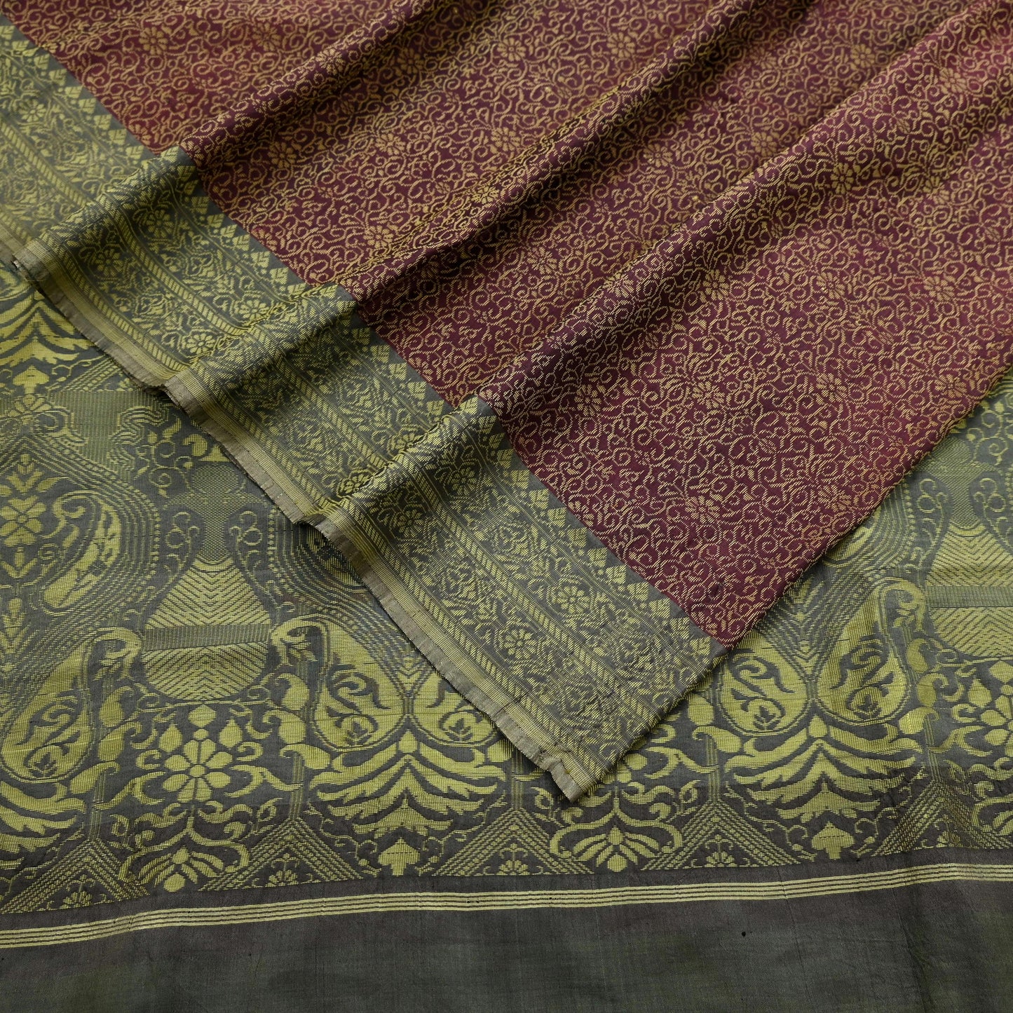 Indian Vintage Sari Gray & Purple 100% Pure Silk Hand Woven Sarees Craft Fabric 5Yd Ethnic Sewing Dress making Crafting Quilting Upcycle