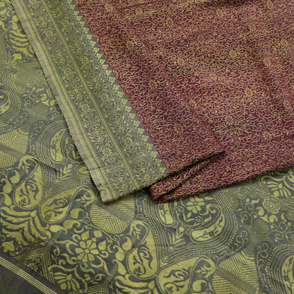 Indian Vintage Sari Gray & Purple 100% Pure Silk Hand Woven Sarees Craft Fabric 5Yd Ethnic Sewing Dress making Crafting Quilting Upcycle