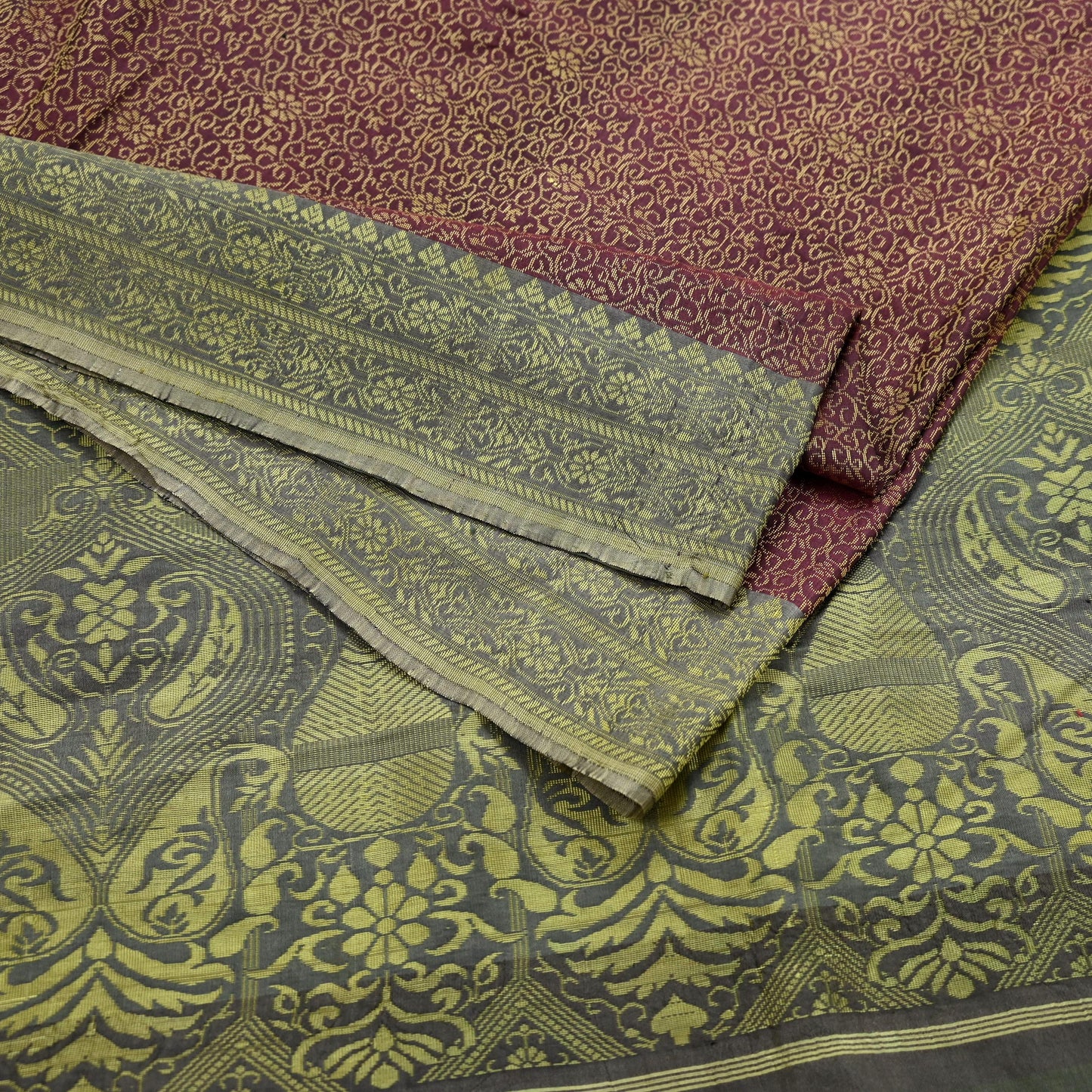 Indian Vintage Sari Gray & Purple 100% Pure Silk Hand Woven Sarees Craft Fabric 5Yd Ethnic Sewing Dress making Crafting Quilting Upcycle