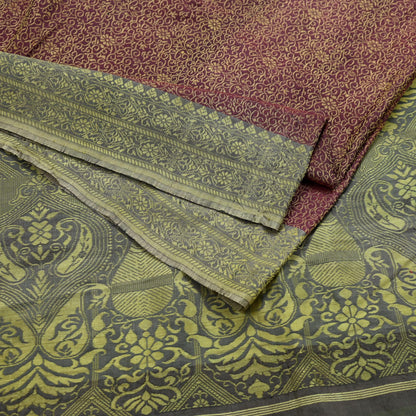 Indian Vintage Sari Gray & Purple 100% Pure Silk Hand Woven Sarees Craft Fabric 5Yd Ethnic Sewing Dress making Crafting Quilting Upcycle