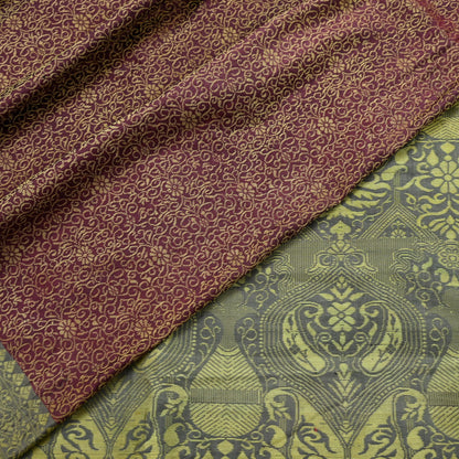 Indian Vintage Sari Gray & Purple 100% Pure Silk Hand Woven Sarees Craft Fabric 5Yd Ethnic Sewing Dress making Crafting Quilting Upcycle