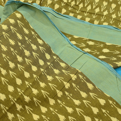 Indian Vintage Blue & Green Saree Ikat Printed Pure Cotton Sari Craft Fabric 5Yd Sewing Sarong Wrap Boho Dress Making Quilting Upcycle