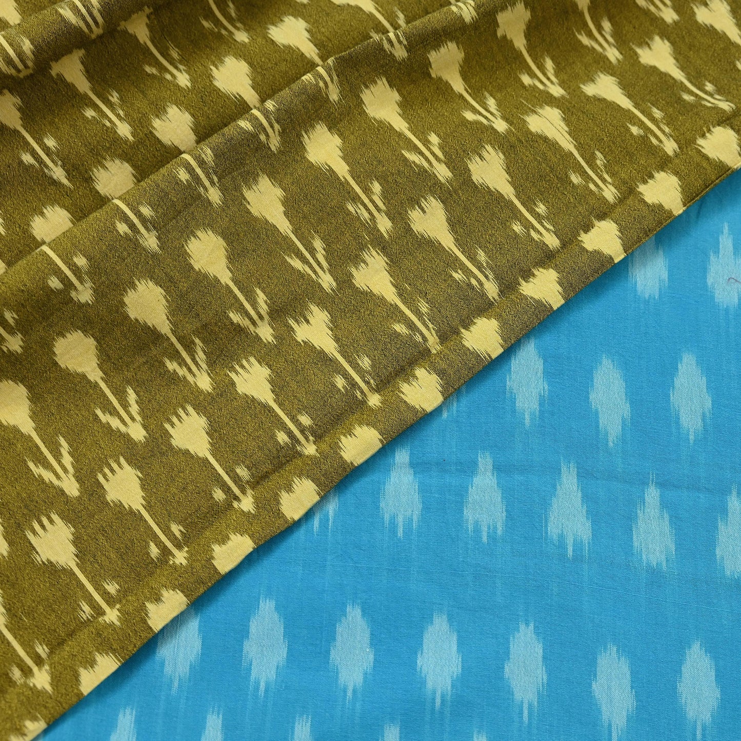 Indian Vintage Blue & Green Saree Ikat Printed Pure Cotton Sari Craft Fabric 5Yd Sewing Sarong Wrap Boho Dress Making Quilting Upcycle