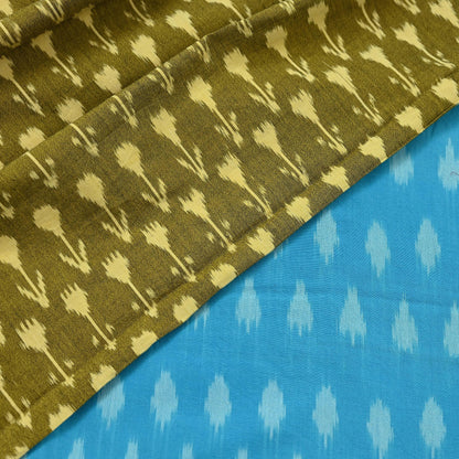 Indian Vintage Blue & Green Saree Ikat Printed Pure Cotton Sari Craft Fabric 5Yd Sewing Sarong Wrap Boho Dress Making Quilting Upcycle