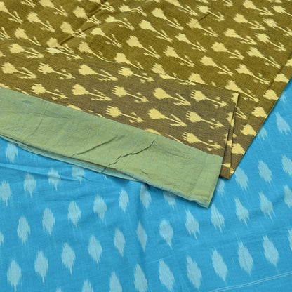 Indian Vintage Blue & Green Saree Ikat Printed Pure Cotton Sari Craft Fabric 5Yd Sewing Sarong Wrap Boho Dress Making Quilting Upcycle