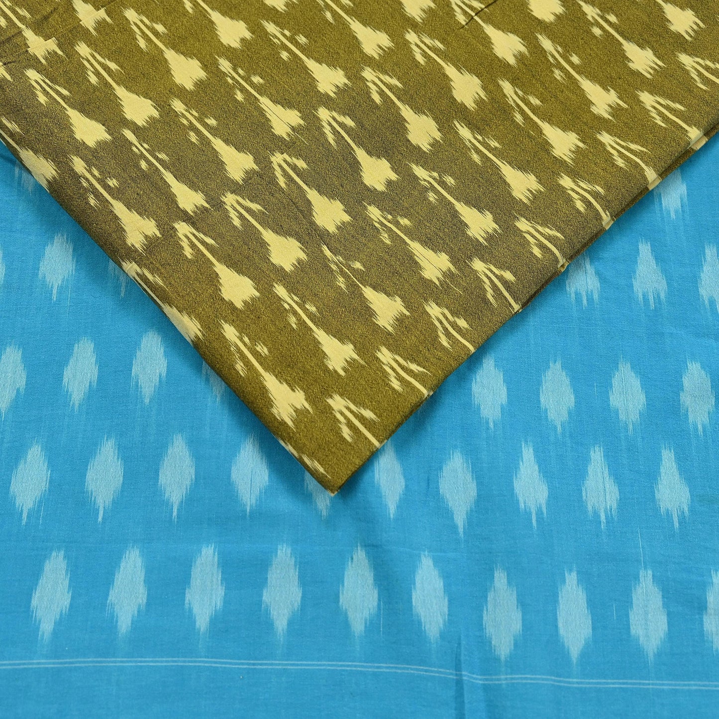 Indian Vintage Blue & Green Saree Ikat Printed Pure Cotton Sari Craft Fabric 5Yd Sewing Sarong Wrap Boho Dress Making Quilting Upcycle