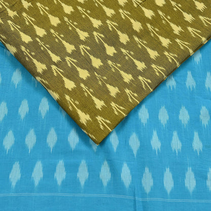 Indian Vintage Blue & Green Saree Ikat Printed Pure Cotton Sari Craft Fabric 5Yd Sewing Sarong Wrap Boho Dress Making Quilting Upcycle