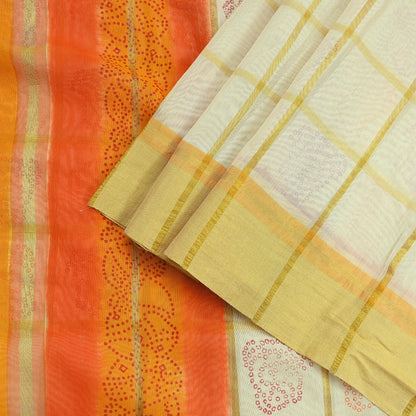 Indian Vintage Ivory Saree Cotton Bandhani Printed Sari Craft Fabric 5Yd Sewing Sarong Wrap Floral Dress Making Crafting Quilting Zari