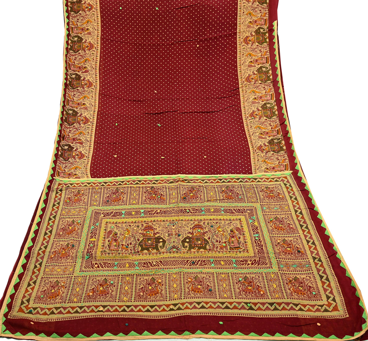 Indian Vintage Sari Maroon Pure Cotton Hand Embroidered Kutch Sarees 5yd Ethnic Soft Floral Design Dress making Crafting Patches