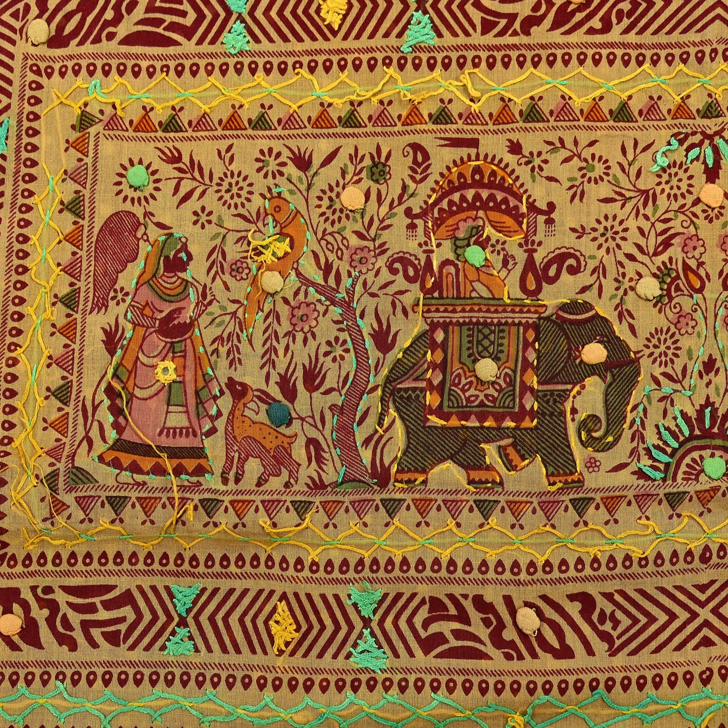 Indian Vintage Sari Maroon Pure Cotton Hand Embroidered Kutch Sarees 5yd Ethnic Soft Floral Design Dress making Crafting Patches