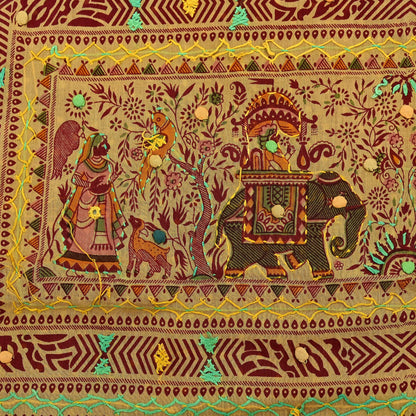 Indian Vintage Sari Maroon Pure Cotton Hand Embroidered Kutch Sarees 5yd Ethnic Soft Floral Design Dress making Crafting Patches