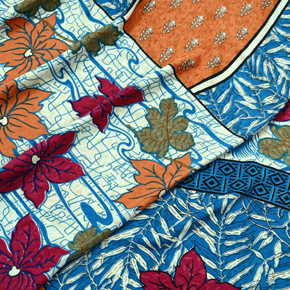 Indian Vintage Blue Saree Moss Crepe Printed Sari 5yd Sewing Floral Soft Craft Fabric Dressmaking For Crafting Quilting Upcycle Boho