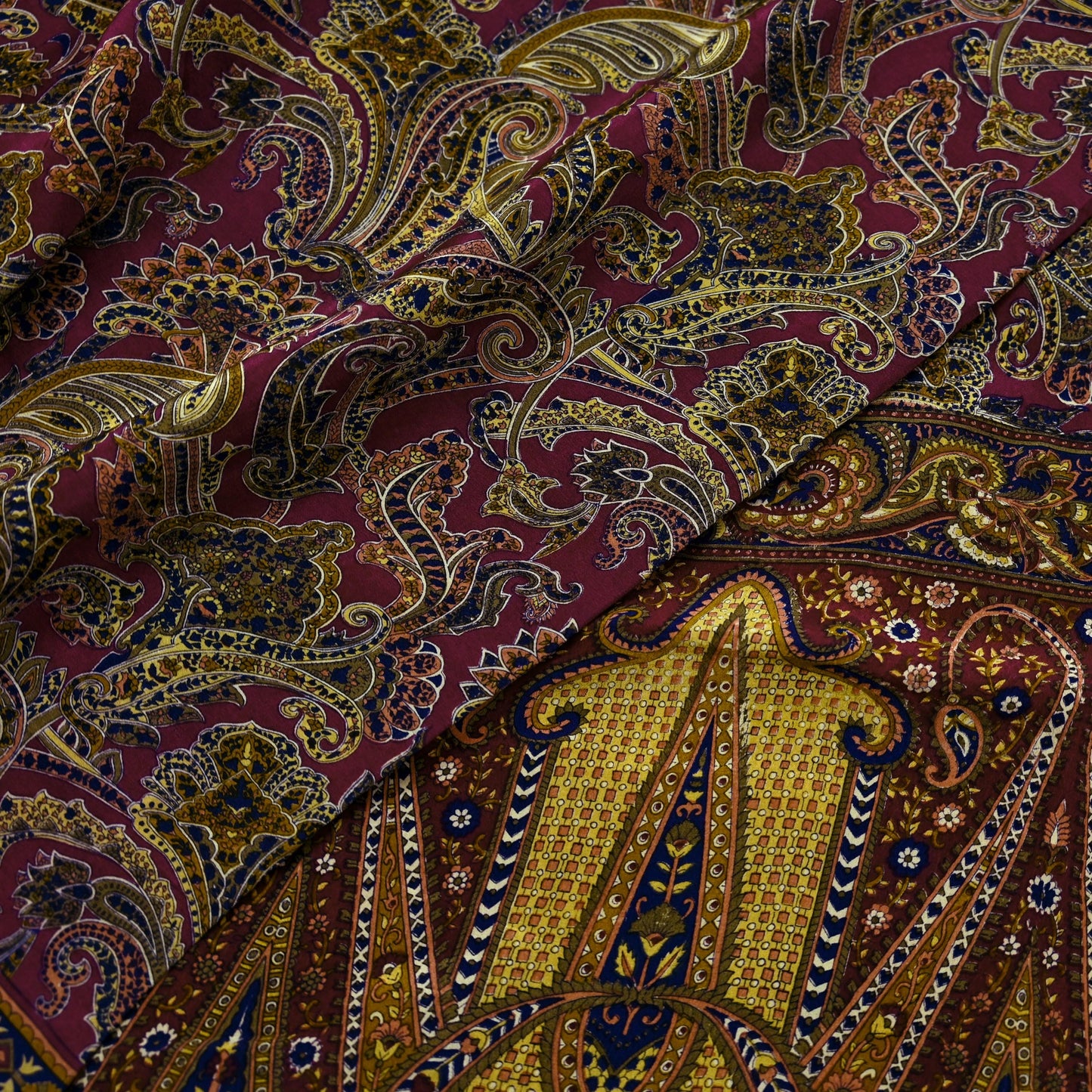 Indian Vintage Maroon Pure Crepe Silk Printed Saree | 5 Yards | Floral Craft Fabric | Soft Drape for Sewing,Dressmaking, Quilting &Upcycling