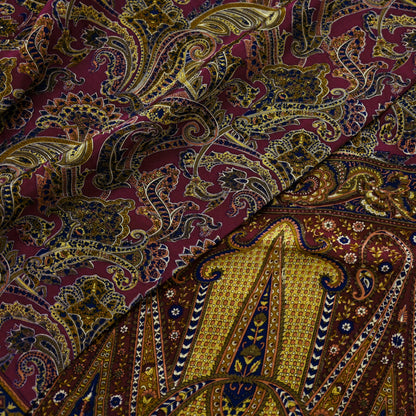 Indian Vintage Maroon Pure Crepe Silk Printed Saree | 5 Yards | Floral Craft Fabric | Soft Drape for Sewing,Dressmaking, Quilting &Upcycling